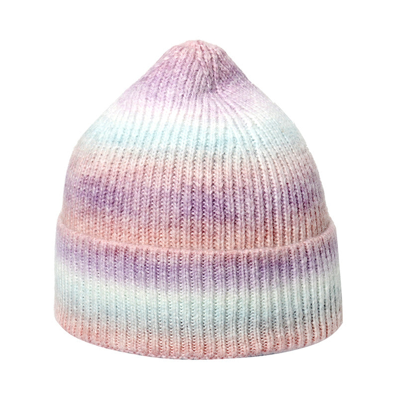 Wholesale Trendy Gradient Tie-dye Print Warm Rainbow Fashion Wool Hat