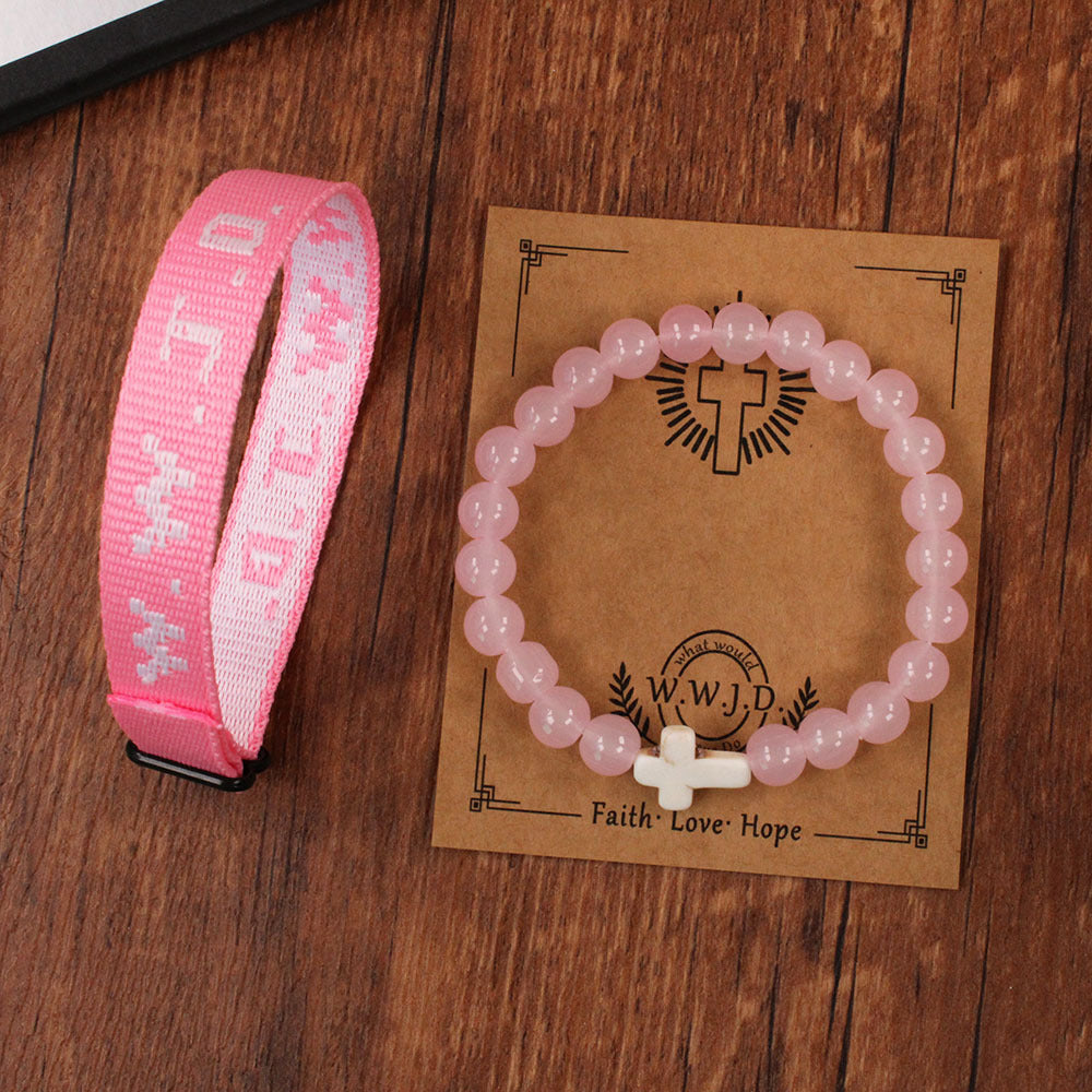 Wholesale Cross Three-Piece Glass/Glazed Bracelet Set