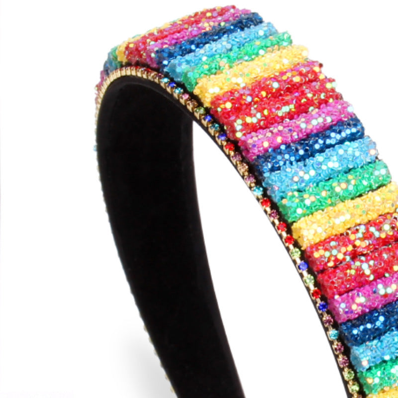 Wholesale Velcro Wide Brim Rainbow Diamond Headband