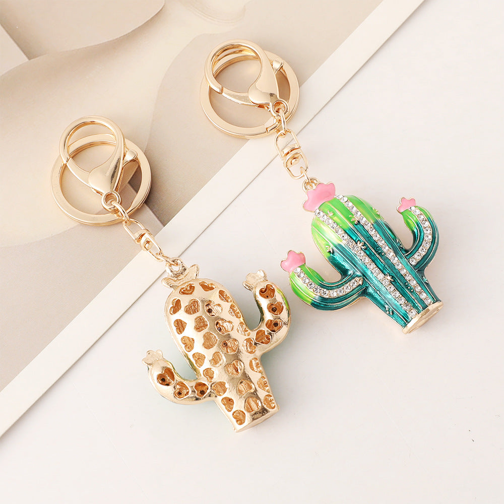 Wholesale Handmade Diamond Encrusted Alloy Cactus Keychain