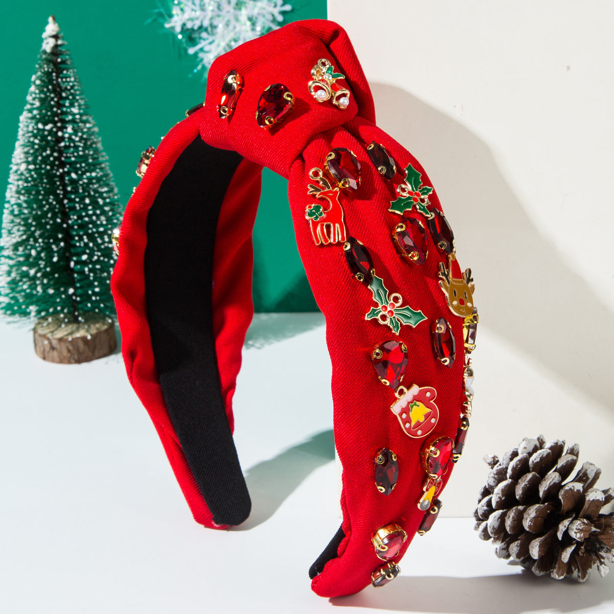 Wholesale Christmas Plus Cotton Headband Hand-stitched Glass Diamond Alloy Christmas Hair Ornament