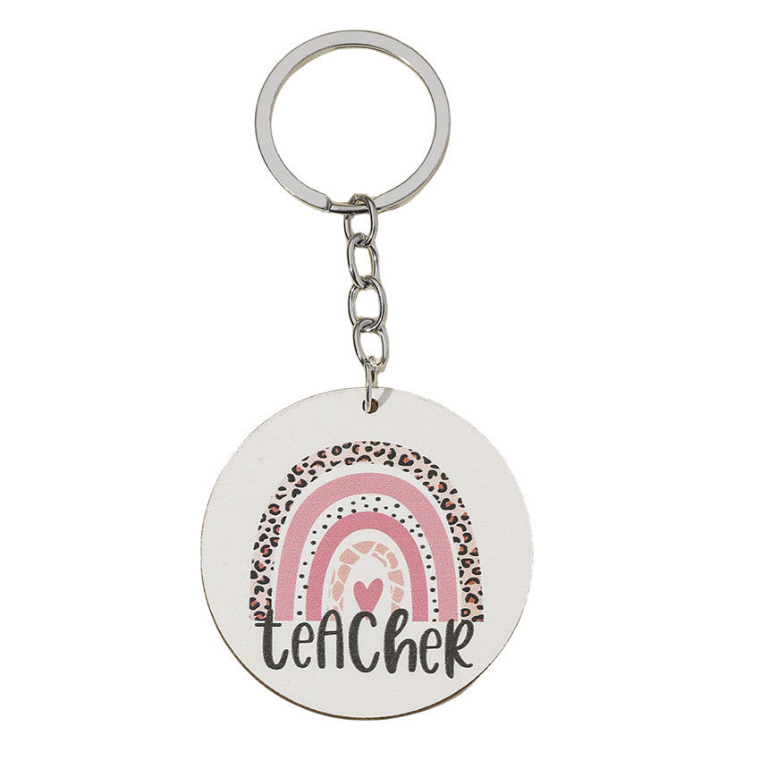 Wholesale Leopard Rainbow Teacher's Day Wooden Keychain