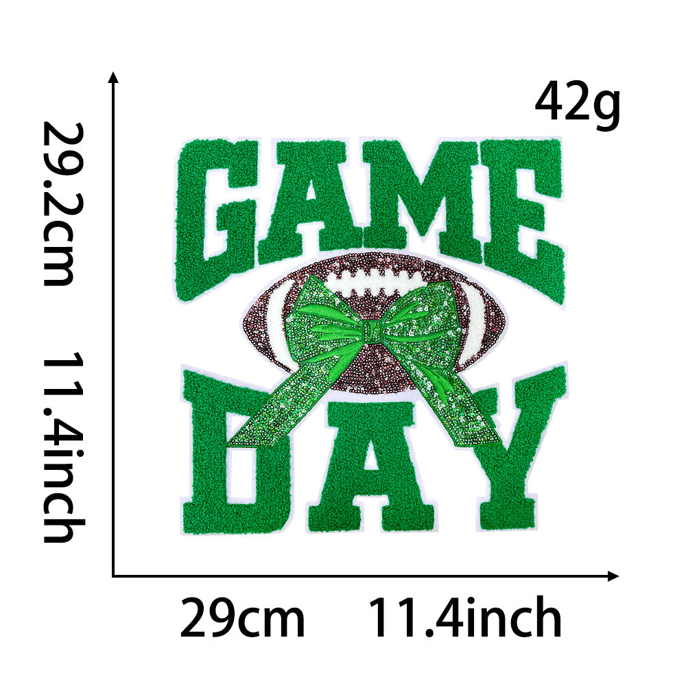 Wholesale Polyester Game Day Embroidered Patch With Sequins Self Adhesive Large Badge For Shoes And Hats Stylish Craft Supply