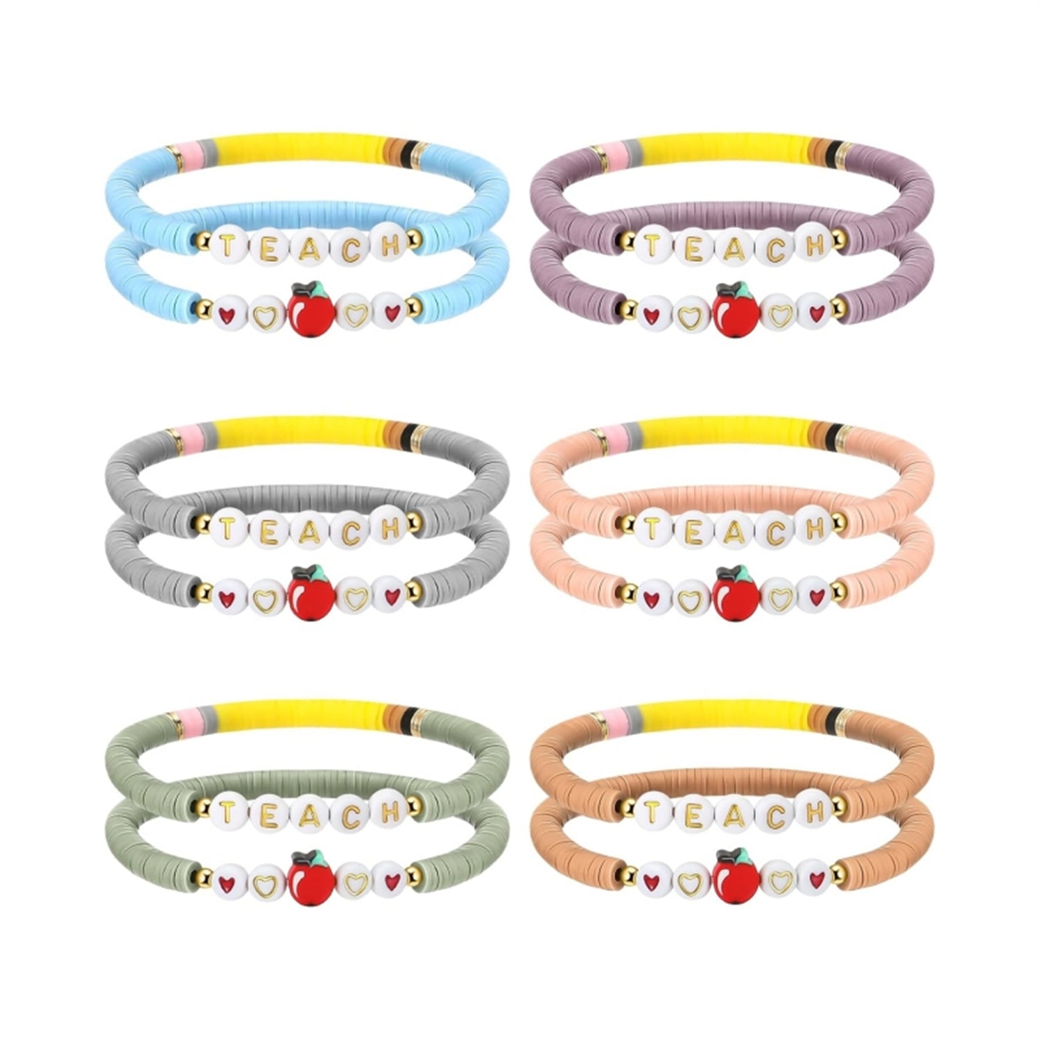 Wholesale Letter Teacher' s Day Soft Ceramic Apple Layered Bracelet Set