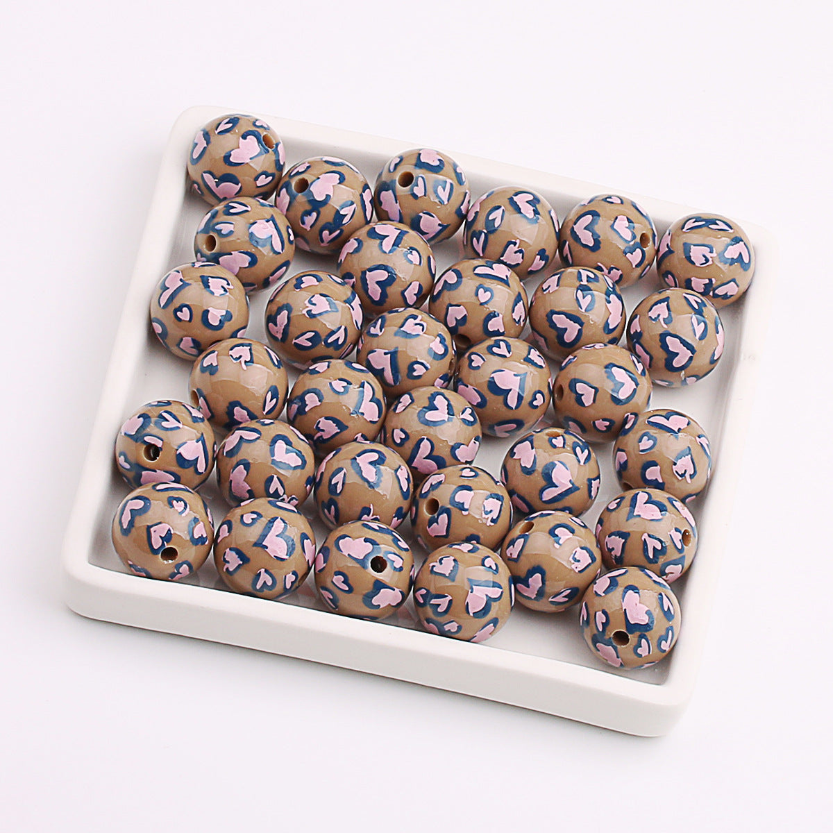 Wholesale 200pcs Acrylic UV Printing Two-color Love Heart Cover Light DIY Straight Hole Beads