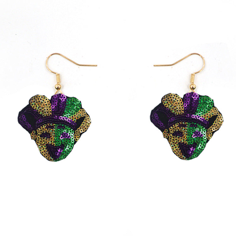 Wholesale Carnival Sequin Gold Purple Green Feather Accessories Earrings