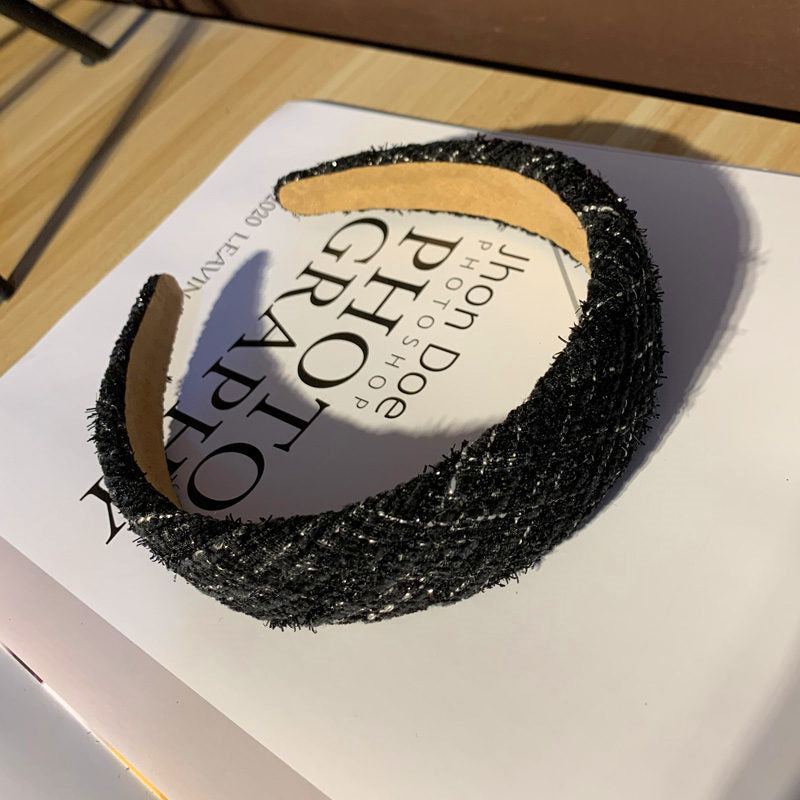 Wholesale Plush Plaid Knitted Vintage Sponge Fabric Headband