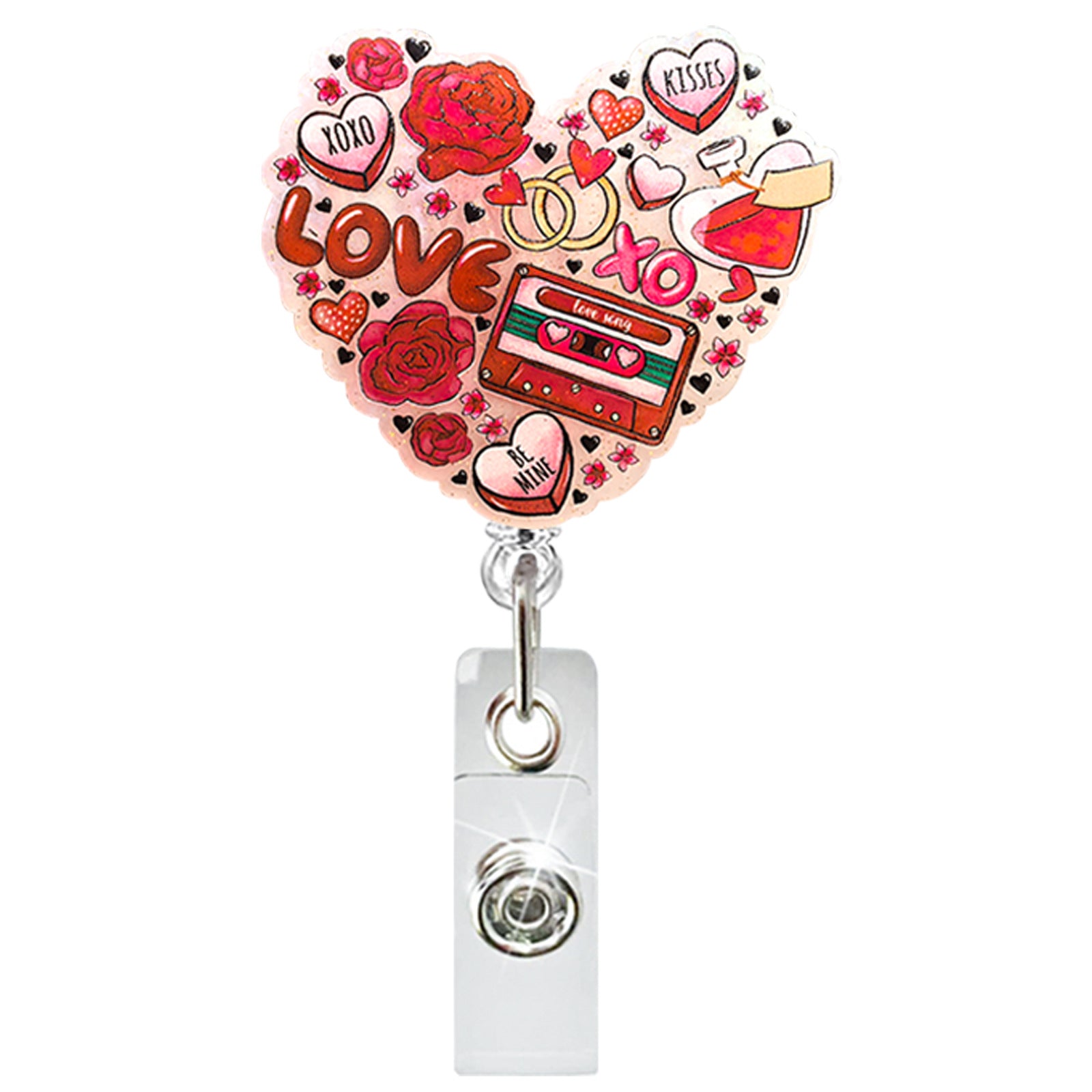 Wholesale New Acrylic Valentine' s Day Love Retractable Rotating Badge Reel Medical