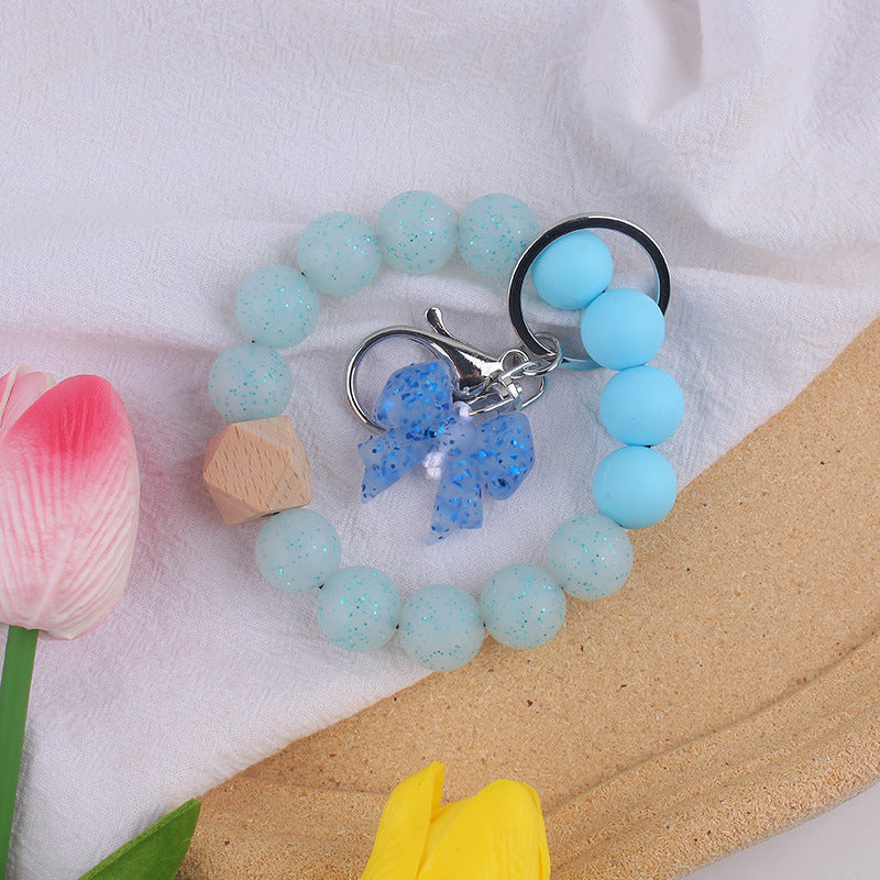 Wholesale Bow Silicone Key Bracelet Colorful Silicone Beads Wristlet Keychain Pendant