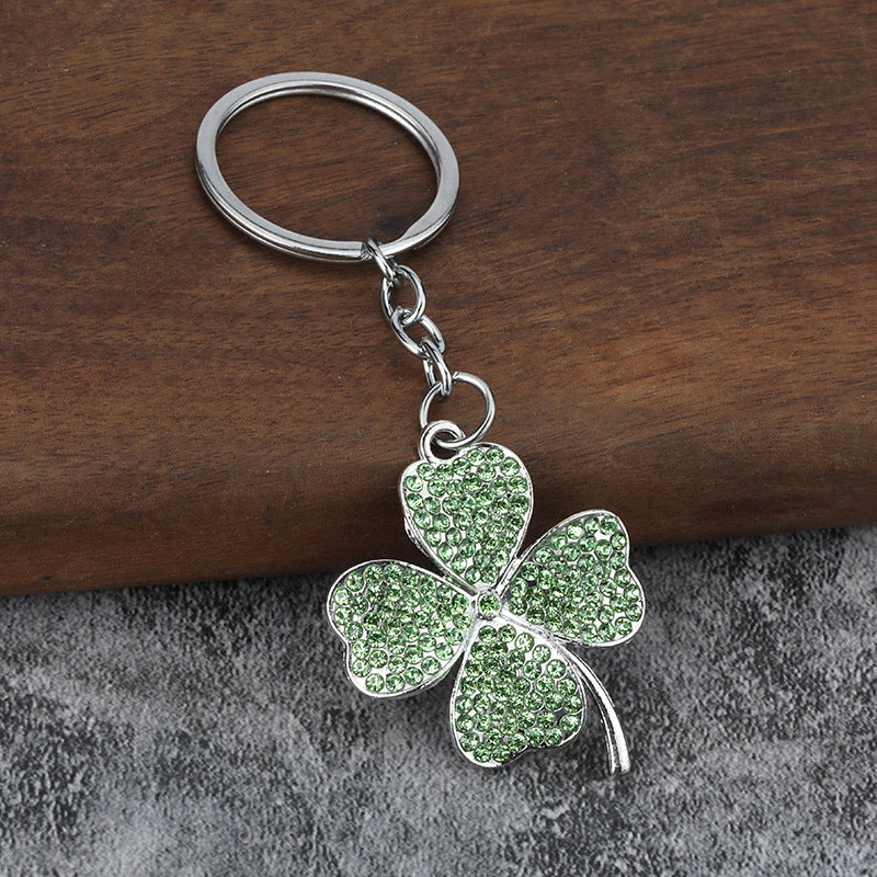 Wholesale Diamond Lucky Four-Leaf Clover Car Metal Pendant Keychains
