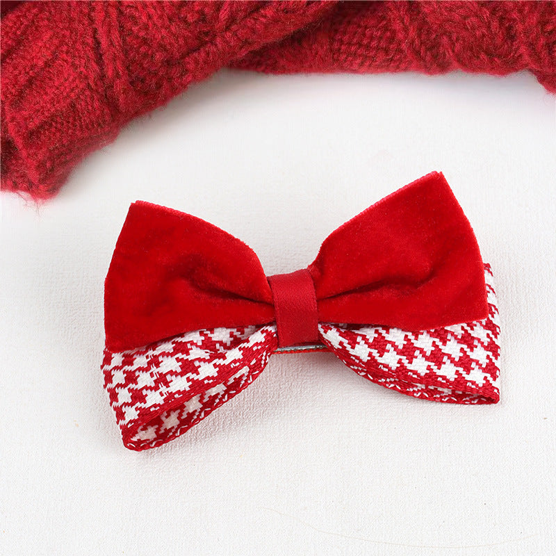 Wholesale 10pcs/pack New Year' s Big Red Vintage Houndstooth Hairpin Bow Ribbon