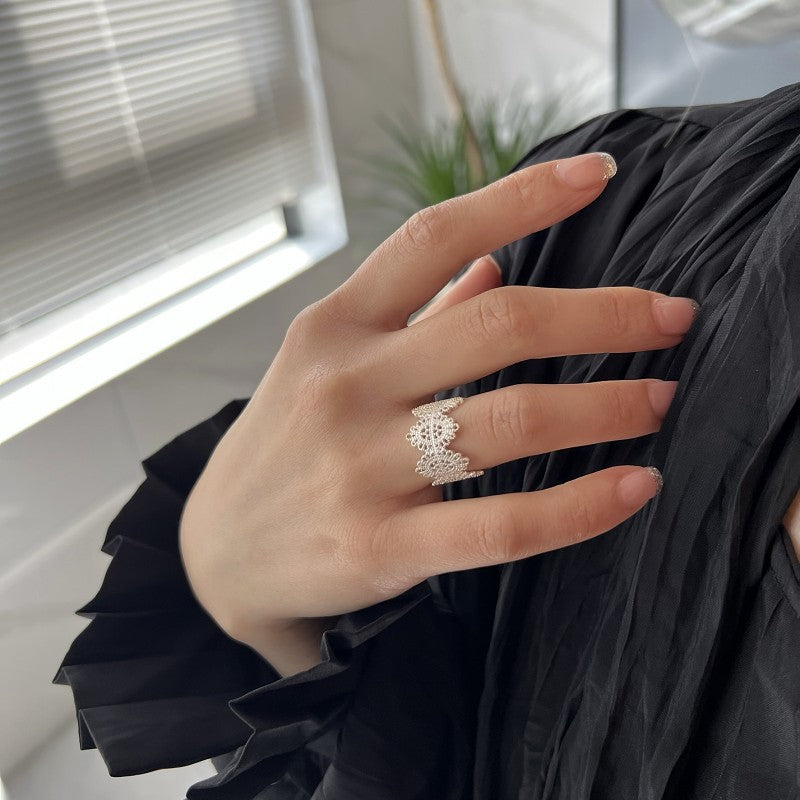 Anillo de trabajo abierto de encaje de plata esterlina al por mayor