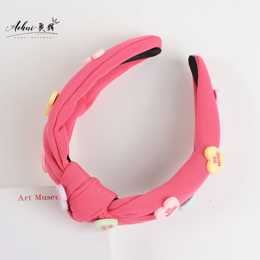 Wholesale red pink inlaid love Valentine's Day wide-brimmed knotted solid color hair accessories