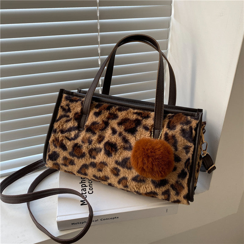 Wholesale Leopard Print Cow Print Plush Shoulder Bag
