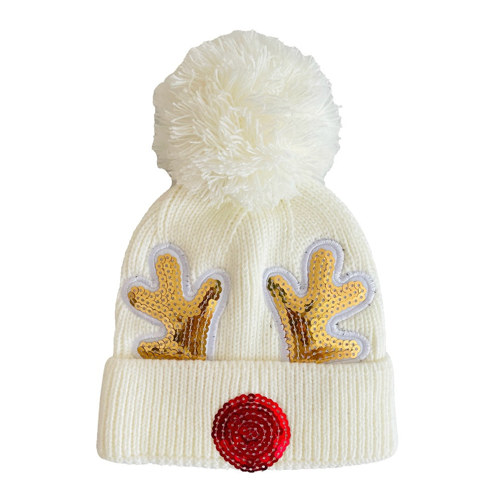 Wholesale 2-5 Year Old Children's Winter Warm Woolen Hat Christmas Hat Sequined Elk Antler Knitted Hat