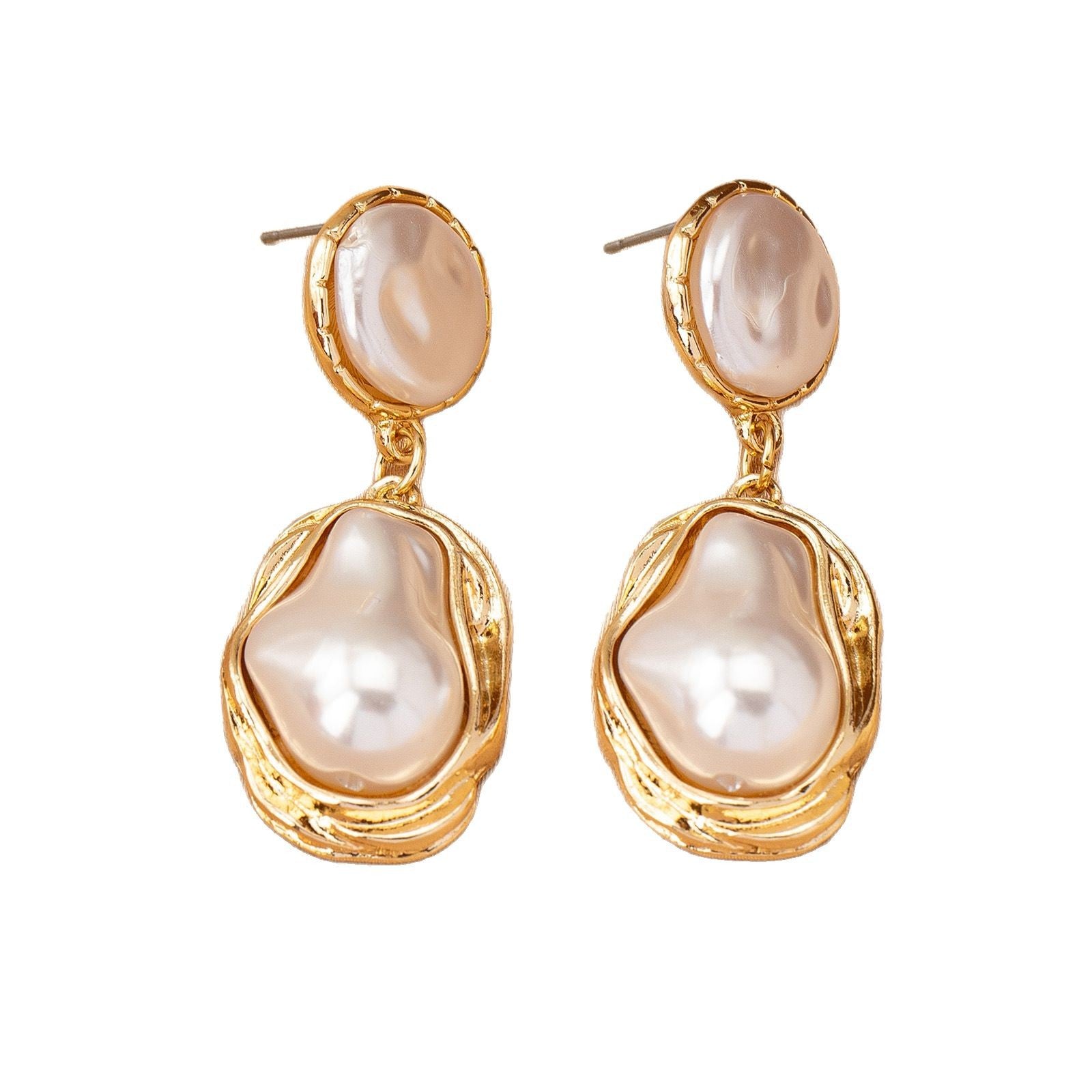 Wholesale Gold Tone Alloy Irregular Baroque Pearl Earrings French Vintage Style Women S Daily Fashion