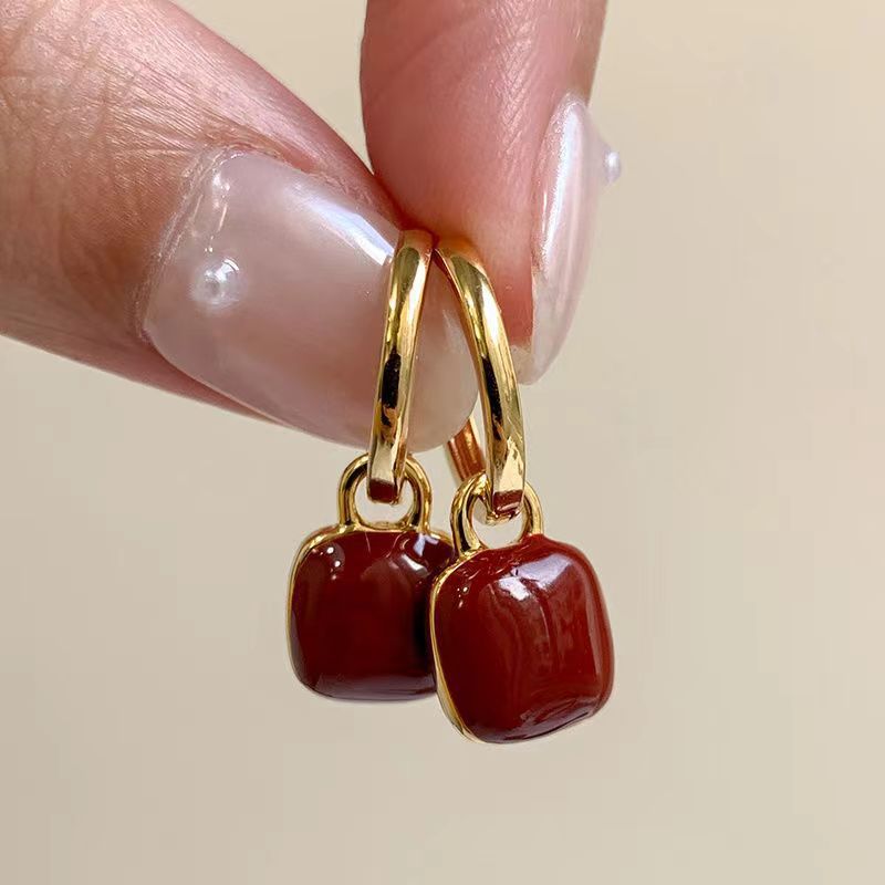 Wholesale wine red Square Vintage Elegant Festive Glaze Earrings