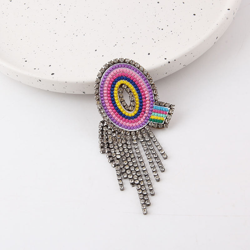 Wholesale Colorful Diamond Letter Tassel Brooch