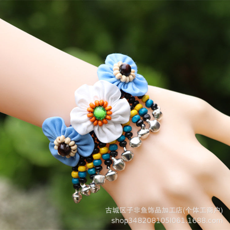 Wholesale Ethnic Style Tie-dye Hand-sewn Fabric Blue Dyed Blue Cloth Bracelet Jewelry
