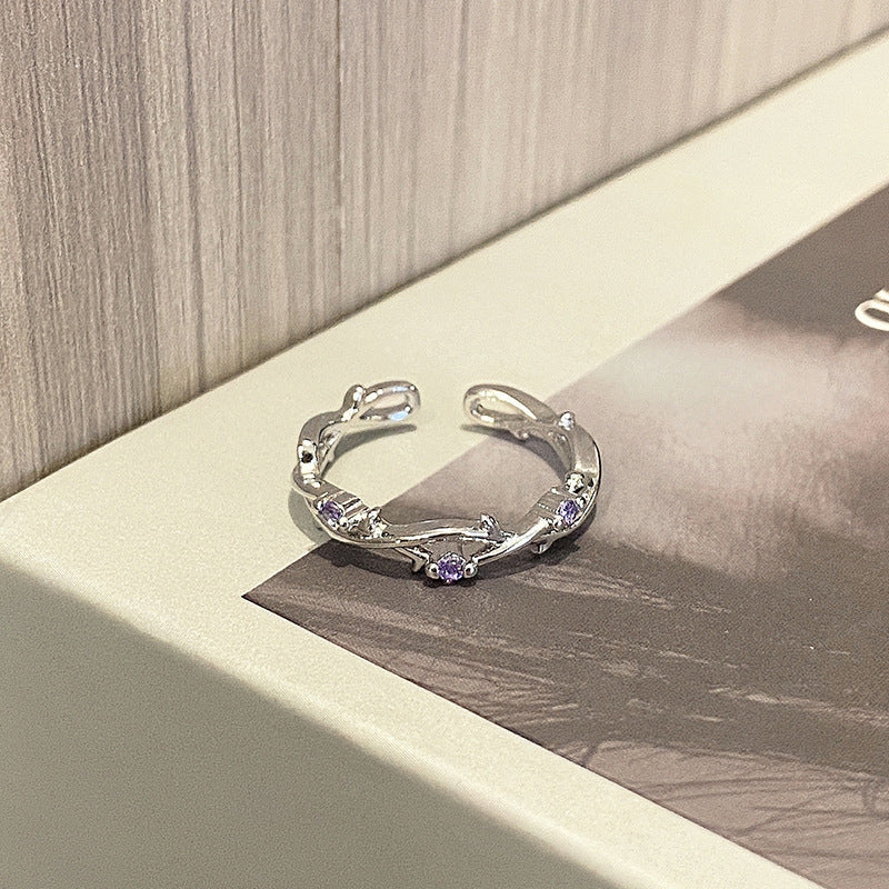 Wholesale Sweet Cool Geometric Purple Diamond Open Ring