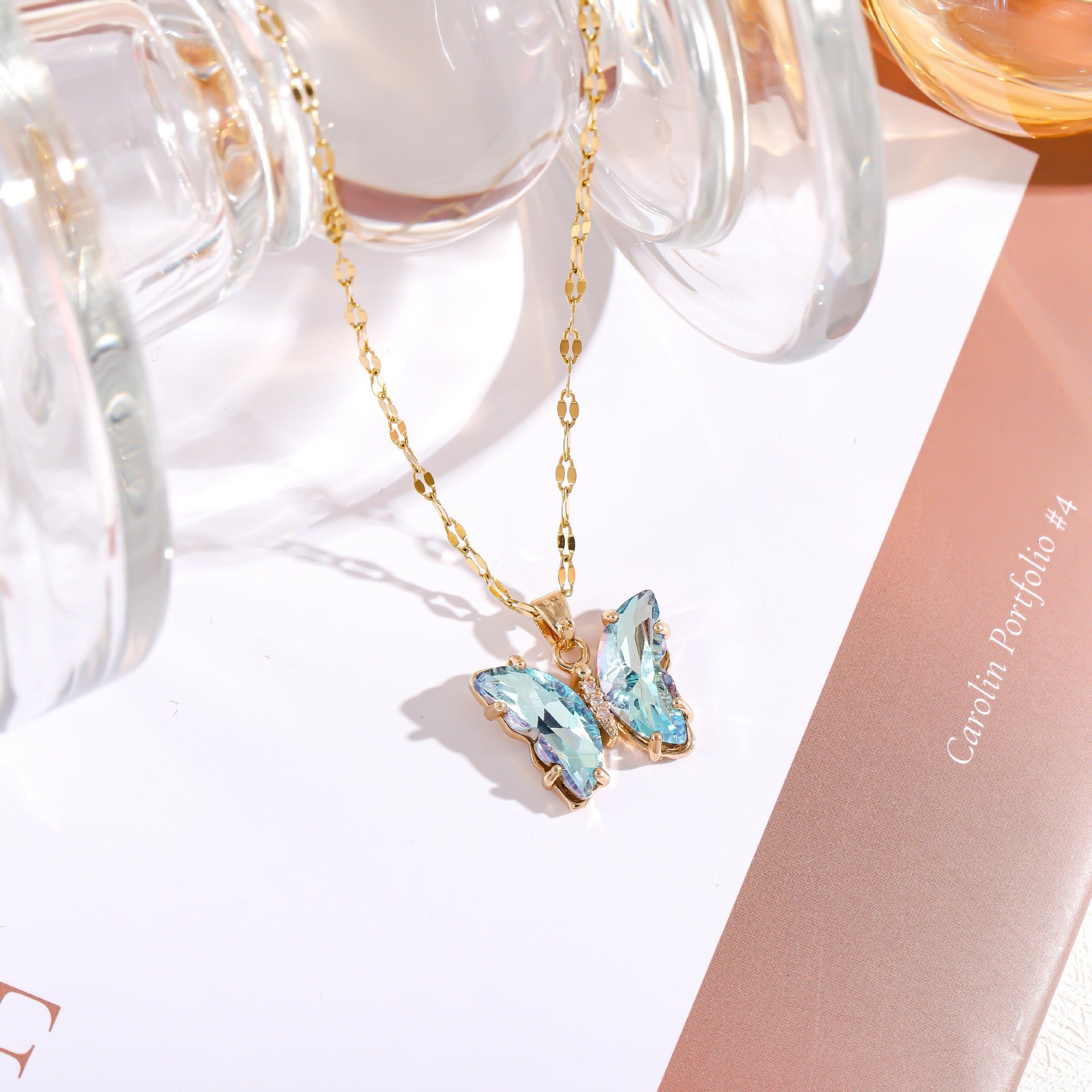 Wholesale Micropaved Zirconia Gradient Colorful Butterfly Necklace