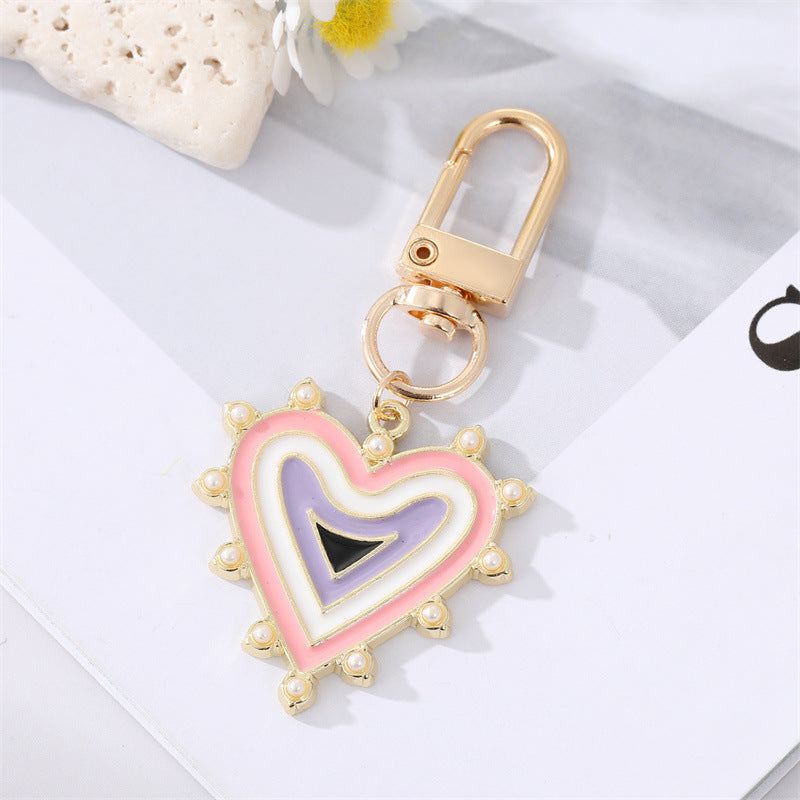 Wholesale Dot Diamond Inlaid Pearl Heart Shape Alloy Keychains