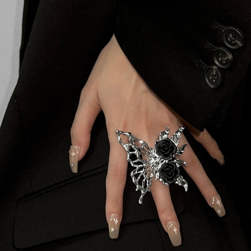 Wholesale Open Cut Adjustable Gothic Black Rose Alloy Rings