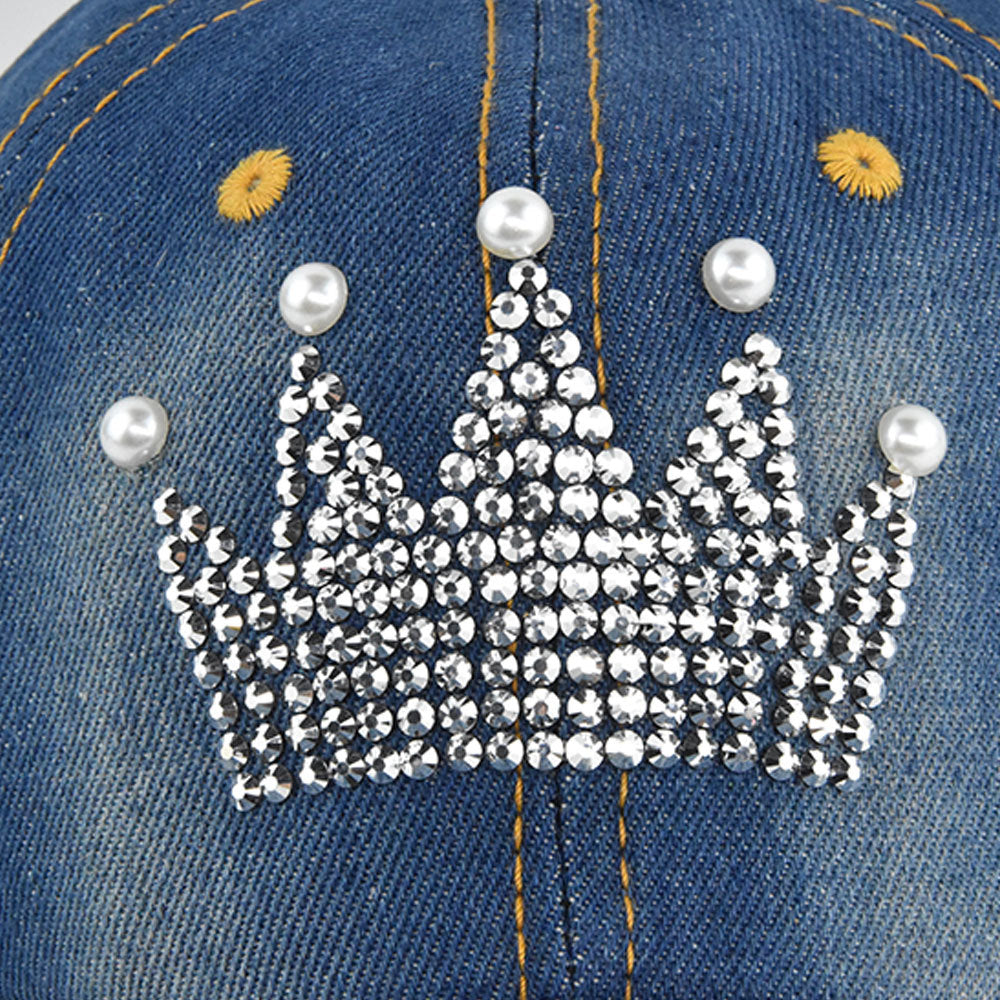 Wholesale Crown Rhinestone Denim Baseball Cap