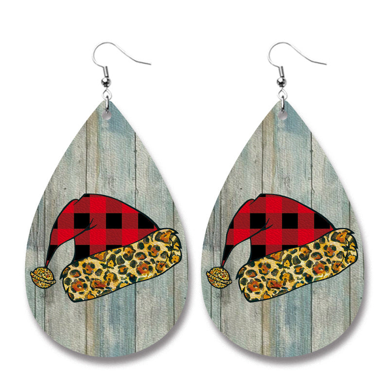 Wholesale Christmas Cow Sheep Animal Western Style Sunflower Retro PU Leather Earrings