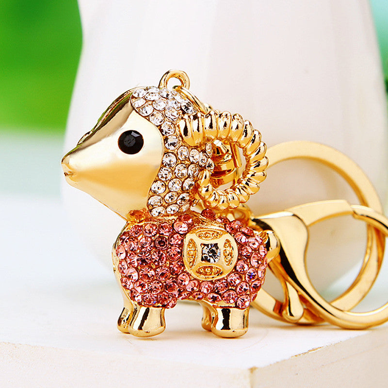Wholesale Chic Metal Lucky Sheep Keychain Rhinestone Car Key Accessory Bag Charm Gift