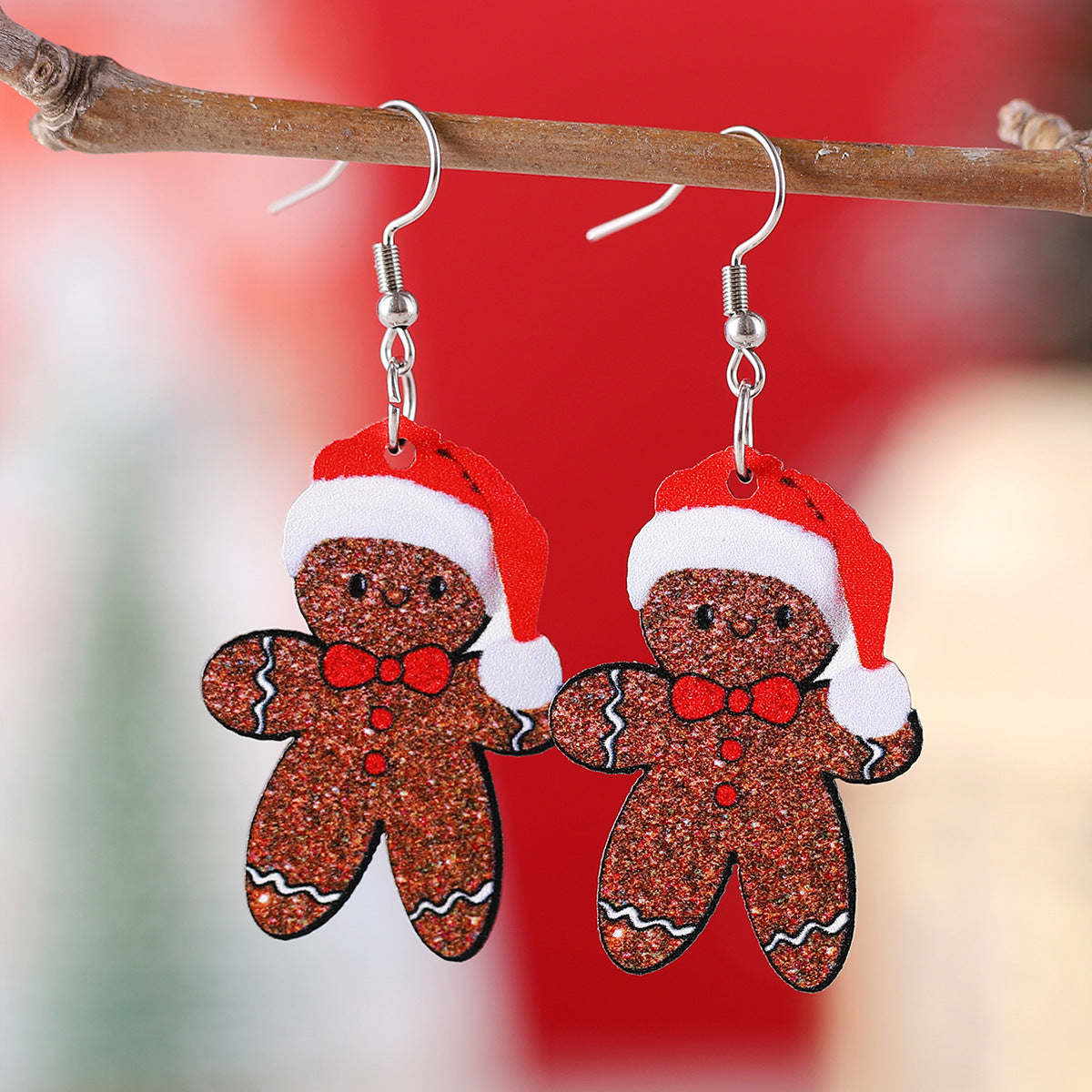 Wholesale Christmas hat gingerbread man wooden double-sided earrings