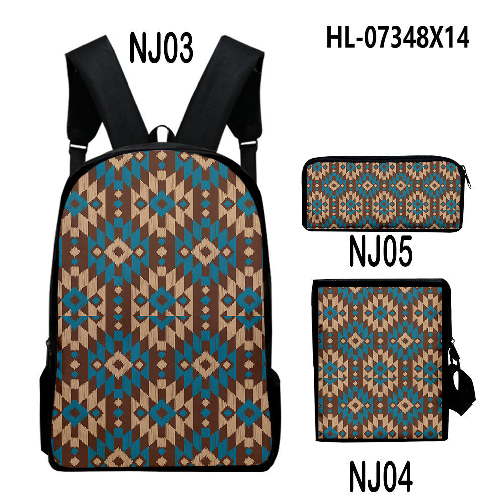 Wholesale Canvas Aztec Pattern Backpack Shoulder Bag Pencil Case Set