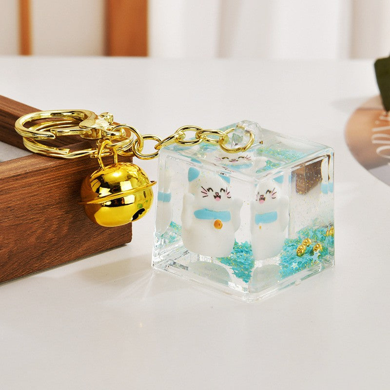 Wholesale Acrylic Golden Flowing Sand Lucky Cat Creative Keychain