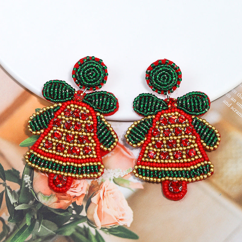 Wholesale Christmas Tree Boots Handmade Fabric Rice Bead Earrings