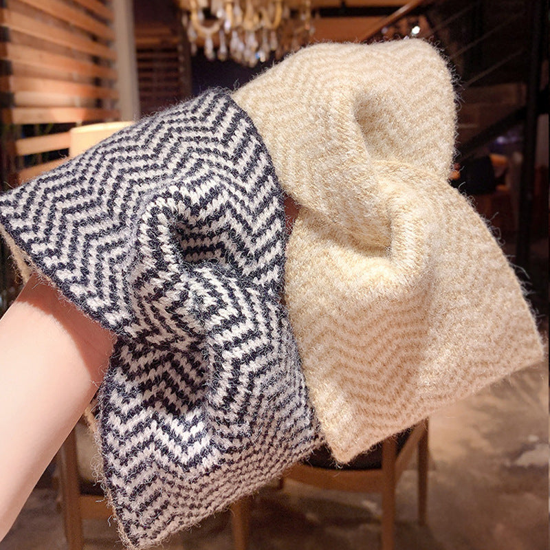 Wholesale Knitted Striped Letter Crossed Wool Hair Band Women's Turban Hair Ring