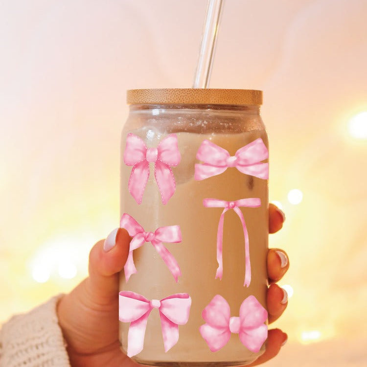 Wholesale pink bow 16oz Cup UV DTF Wraps