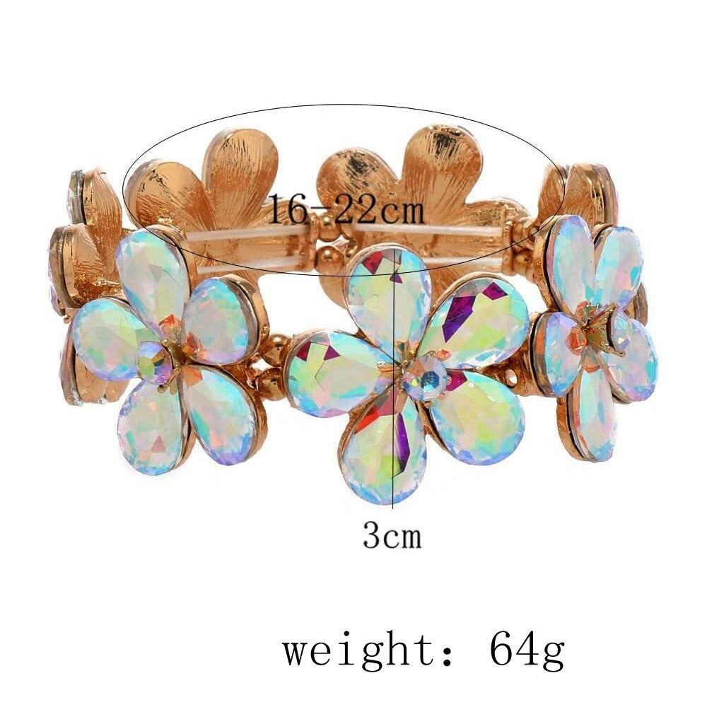 Wholesale Flower Elastic Bracelet For Women European American Style Golden White Alloy Party Gift Everyday Wear