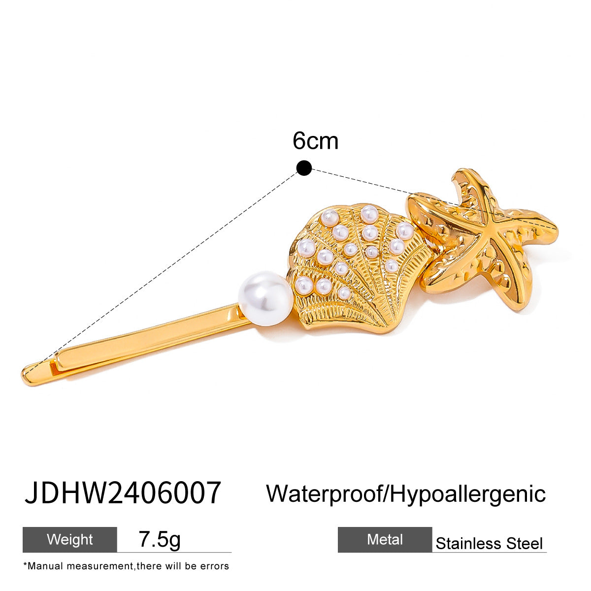 Wholesale 18k Gold Stainless Steel Personalized Retro Pattern Starfish Hair Clips