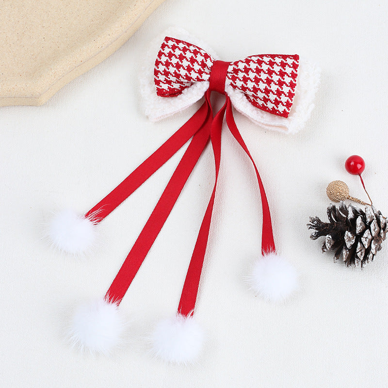 Wholesale 10pcs/pack New Year' s Big Red Vintage Houndstooth Hairpin Bow Ribbon