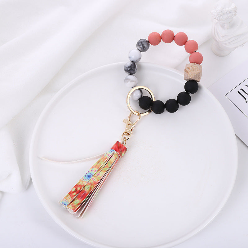 Wholesale Acrylic Beads Wooden Beads PU Tassel Bracelet Keychain