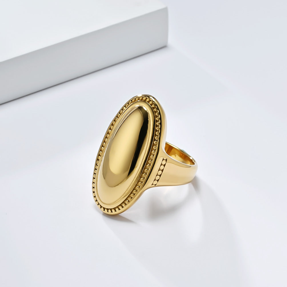 Wholesale Oval large polished titanium steel exaggerated ring