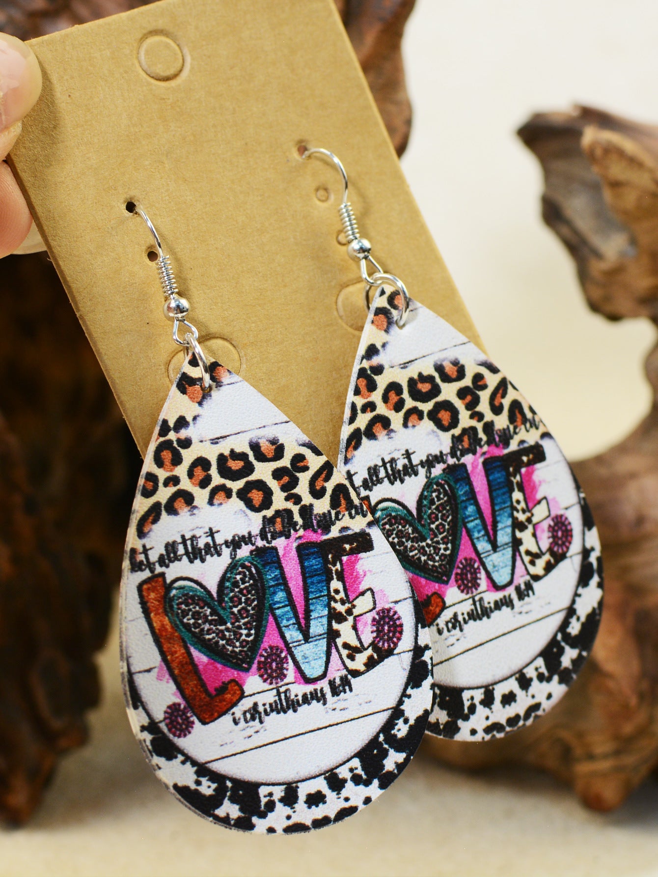 Wholesale Valentine's Day Leather Double-sided Printing Soft Material Graffiti Hand-painted Earrings
