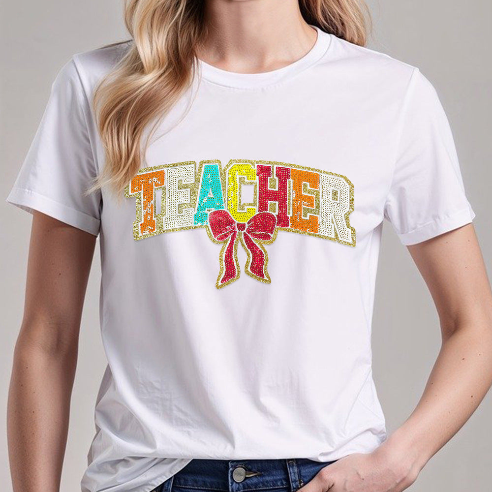 Wholesale Teacher S Day Iron On Sequin Bow Embroidery Patch DIY Decorative Fashion Accessory For Clothing Bags Shoes Gift