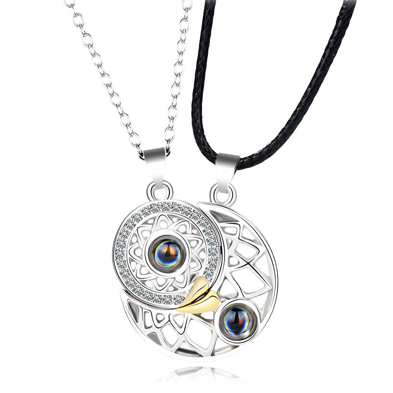 Wholesale 100 Languages Magnetic Stone Necklace Sun and Moon Couple