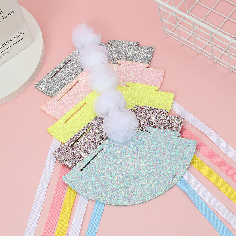 Wholesale Cute Glitter Birthday Hat Kidsren' s Birthday Party Hair Crown Headdress Rainbow Triangle Hat