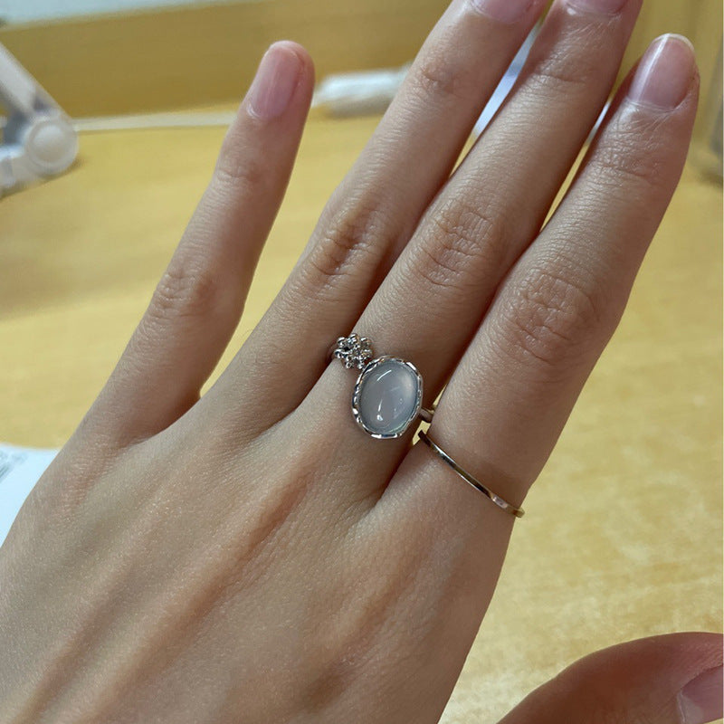 Wholesale Silver Inlaid Moonstone Geometric Open Ring