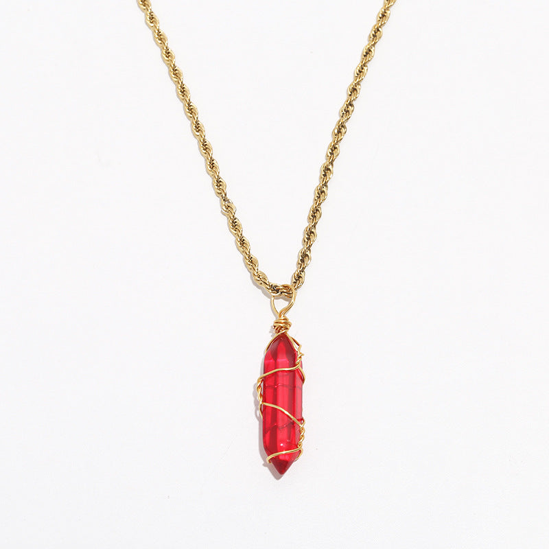 Wholesale turquoise pendant titanium steel twist chain crystal does not fade Necklaces