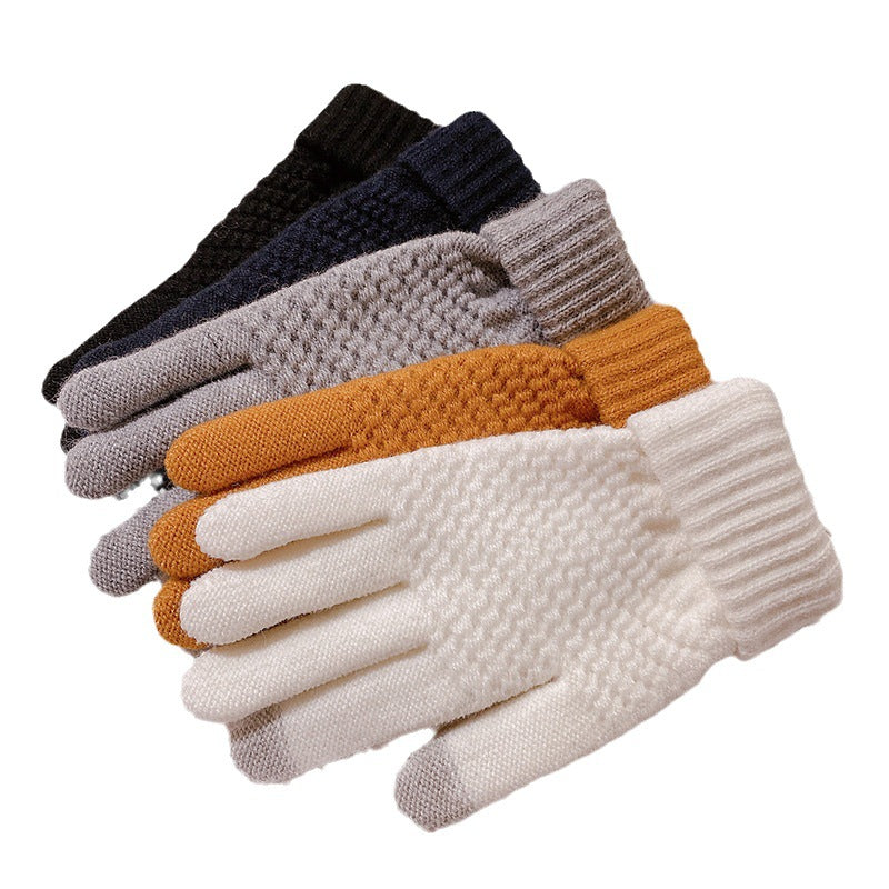 Wholesale New Winter Style Pineapple Style Imitation Cashmere Full Finger Touch Screen Knitted Warm Jacquard Plus Velvet Thickened Wool Gloves
