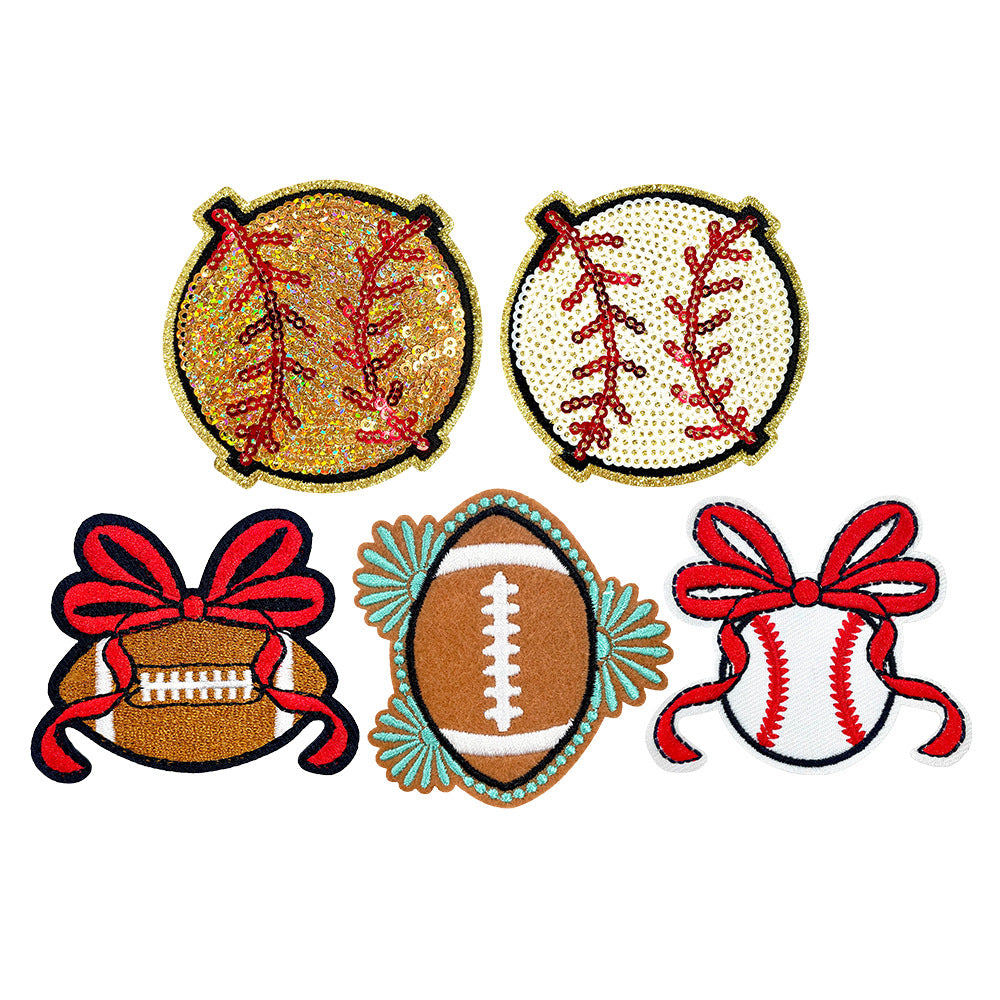Wholesale Sequins Embroidered Iron On Patches Baseball Bow Rugby DIY Craft Supply For Coat