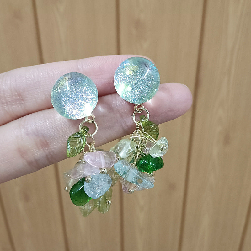 Wholesale Colorful Crushed Crystal Tassel Stud Earrings